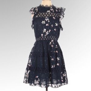 Aqua Floral Navy Cap sleeve Dress